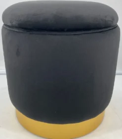 Casa Padrino Luxus Sitzhocker Grau / Gold Ø 41 x H. 43 cm - Runder Samt Hocker mit Deckel und Stauraum - Wohnzimmer Möbel