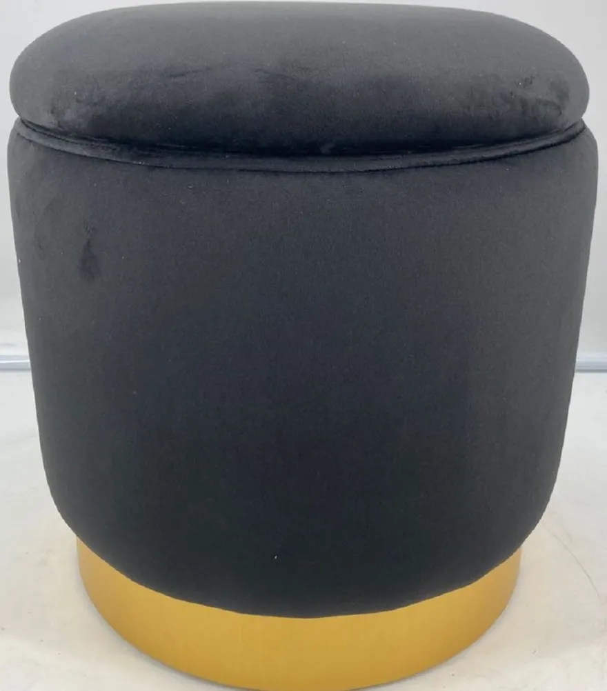 Casa Padrino Luxus Sitzhocker Grau / Gold Ø 41 x H. 43 cm - Runder Samt Hocker mit Deckel und Stauraum - Wohnzimmer Möbel