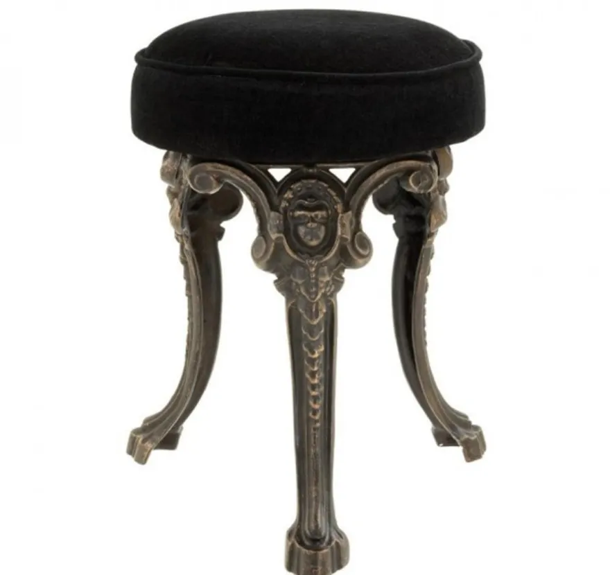 Casa Padrino Luxus Sitz Hocker im Barockstil Bronze Finish und schwarzer Samt-Optik 32 x H. 47 cm