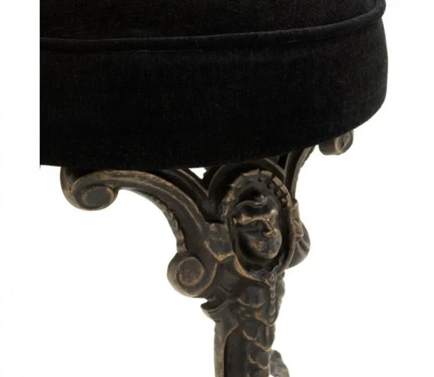 Casa Padrino Luxus Sitz Hocker im Barockstil Bronze Finish und schwarzer Samt-Optik 32 x H. 47 cm