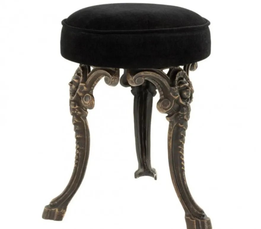 Casa Padrino Luxus Sitz Hocker im Barockstil Bronze Finish und schwarzer Samt-Optik 32 x H. 47 cm