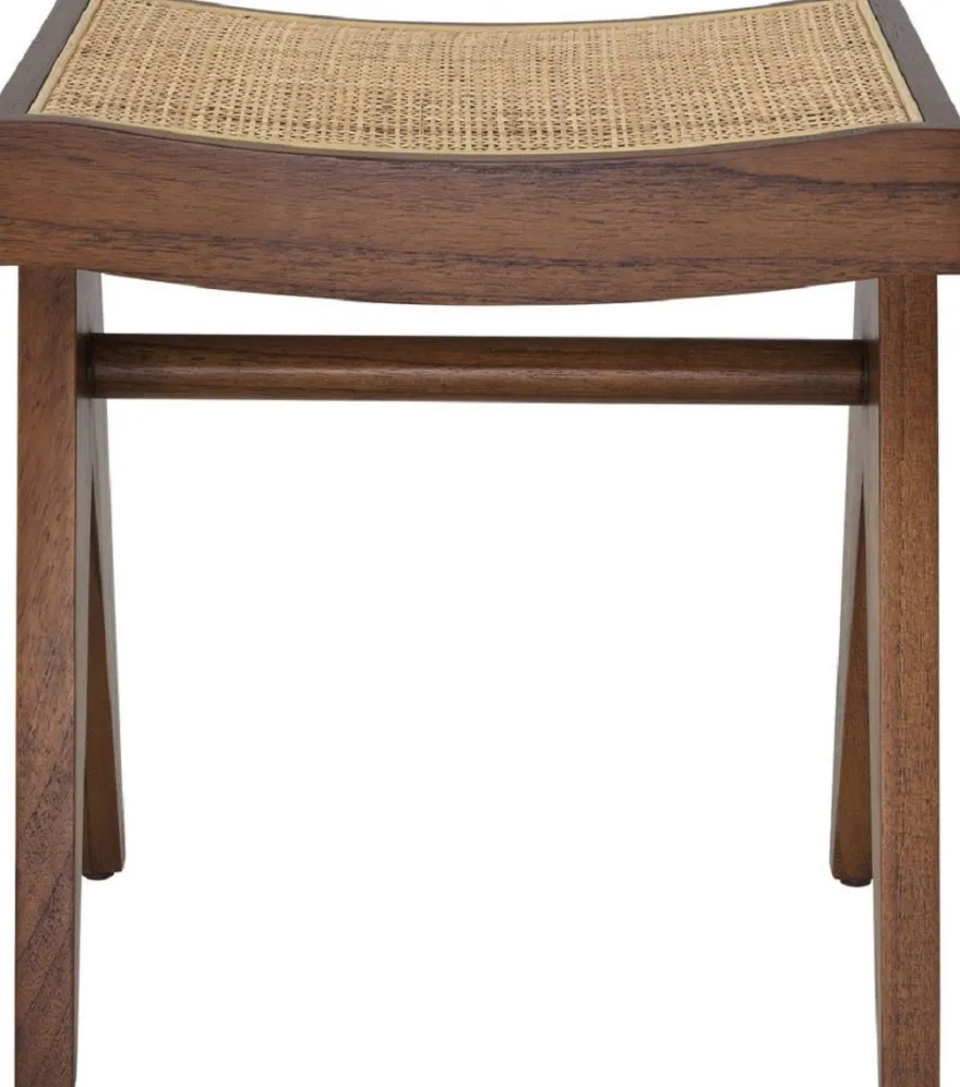 Casa Padrino Luxus Sitzhocker Braun / Naturfarben 39 x 31,5 x H. 43 cm - Massivholz Hocker mit handgewebtem Rattangeflecht - Luxus Möbel