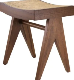 Casa Padrino Luxus Sitzhocker Braun / Naturfarben 39 x 31,5 x H. 43 cm - Massivholz Hocker mit handgewebtem Rattangeflecht - Luxus Möbel