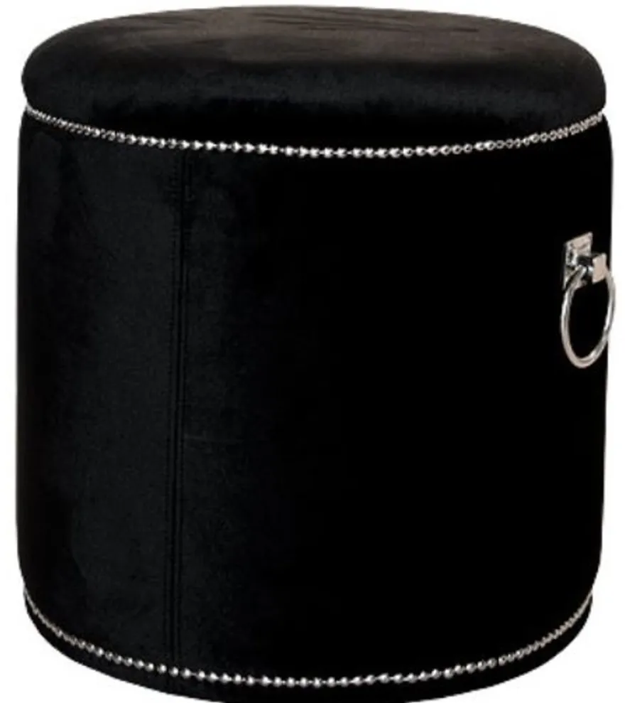 Casa Padrino Luxus Sitzhocker Schwarz / Silber Ø 50 x H. 52 cm - Luxus Rundhocker