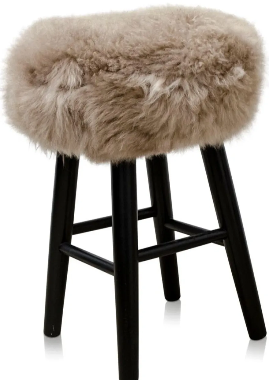 Casa Padrino Luxus Sitzhocker Cappucino / Schwarz Ø 40 x H. 57 cm - Hocker mit echtem Schafsfell