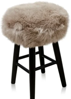 Casa Padrino Luxus Sitzhocker Cappucino / Schwarz Ø 40 x H. 57 cm - Hocker mit echtem Schafsfell
