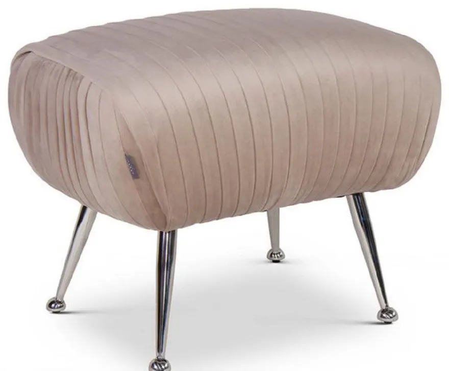 Casa Padrino Luxus Sitzhocker Champagnerfarben / Silber 57 x 45 x H. 46 cm - Samt Hocker mit Edelstahl Beinen - Luxus Möbel