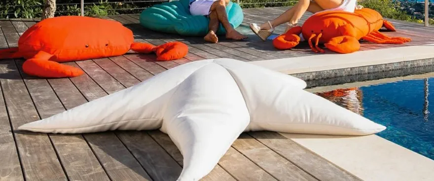 Casa Padrino Luxus Sitzsack Seestern Cremeweiß Ø 180 x H. 35 cm - Schwimmender Sitzsack - Handgefertigtes Sitzkissen - Garten Deko - Terrassen Deko - Pool Deko - Luxus Accessoires