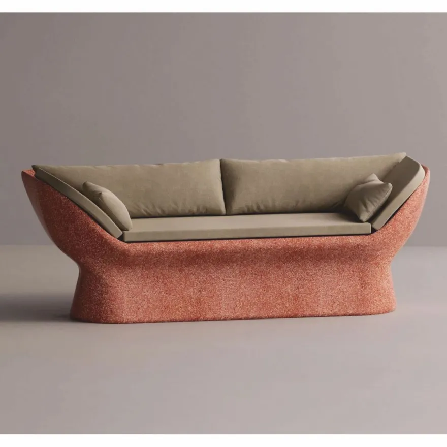 Casa Padrino Luxus Sofa Beige / Rot 200 cm - Wetterfestes Beton Sofa