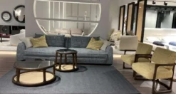 Casa Padrino Luxus Sofa Blau / Grau / Schwarz 308 x 106 x H. 83 cm - Wohnzimmer Sofa - Hotel Sofa - Wohnzimmer Möbel - Wohnzimmer Einrichtung - Hotel Möbel - Luxus Möbel - Luxus Einrichtung