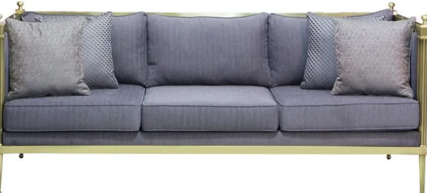 Casa Padrino Luxus Sofa Blau / Matt Gold 224 x 80 x H. 88 cm - Wohnzimmer Sofa - Hotel Sofa - Wohnzimmer Möbel - Wohnzimmer Einrichtung - Hotel Möbel - Luxus Möbel - Luxus Einrichtung