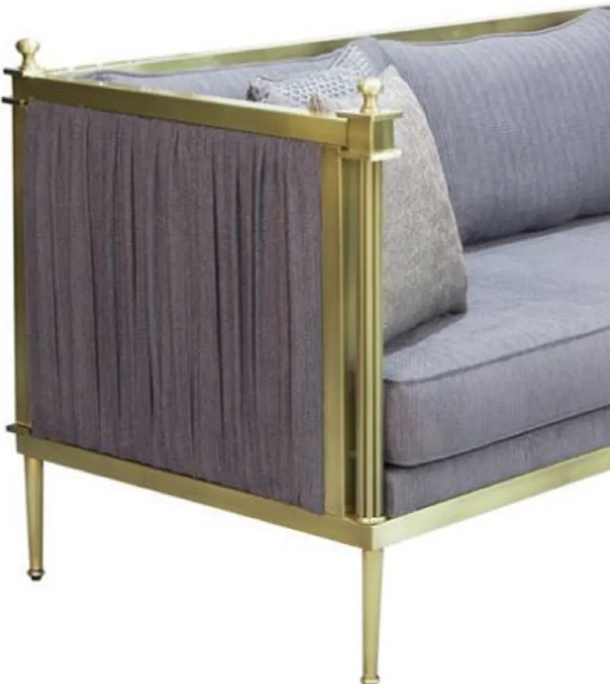 Casa Padrino Luxus Sofa Blau / Matt Gold 224 x 80 x H. 88 cm - Wohnzimmer Sofa - Hotel Sofa - Wohnzimmer Möbel - Wohnzimmer Einrichtung - Hotel Möbel - Luxus Möbel - Luxus Einrichtung