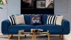 Casa Padrino Luxus Sofa Blau / Schwarz / Gold 240 x 100 x H. 85 cm - Modernes Wohnzimmer Sofa - Luxus Wohnzimmer Möbel