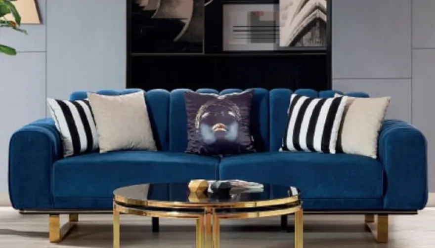 Casa Padrino Luxus Sofa Blau / Schwarz / Gold 240 x 100 x H. 85 cm - Modernes Wohnzimmer Sofa - Luxus Wohnzimmer Möbel