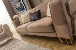 Casa Padrino Luxus Sofa Braun / Gold 230 x 90 x H. 77 cm - Wohnzimmer Sofa - Hotel Sofa - Wohnzimmer Möbel - Hotel Möbel - Luxus Möbel - Wohnzimmer Einrichtung - Luxus Einrichtung