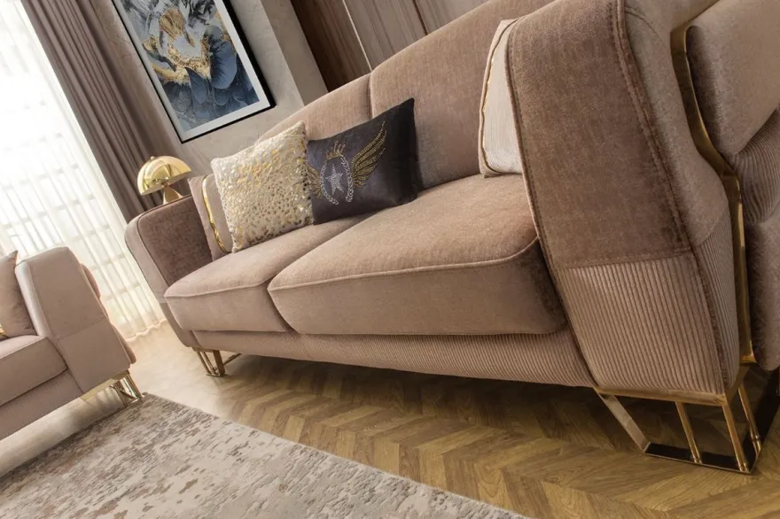 Casa Padrino Luxus Sofa Braun / Gold 230 x 90 x H. 77 cm - Wohnzimmer Sofa - Hotel Sofa - Wohnzimmer Möbel - Hotel Möbel - Luxus Möbel - Wohnzimmer Einrichtung - Luxus Einrichtung