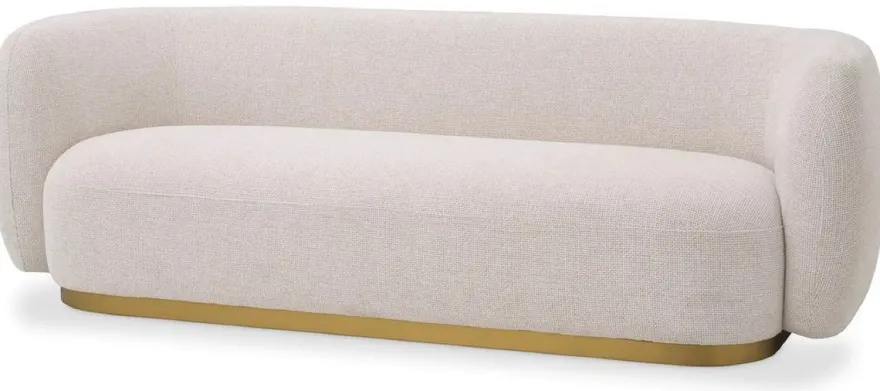 Casa Padrino Luxus Sofa Creme / Messing 223 x 96 x H. 71 cm - Wohnzimmer Sofa - Hotel Sofa - Wohnzimmer Möbel - Hotel Möbel - Luxus Möbel - Luxus Einrichtung - Wohnzimmer Einrichtung