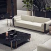 Casa Padrino Luxus Sofa Cremeweiß / Matt Schwarz / Kupfer 260 x 107 x H. 78 cm - Wohnzimmer Sofa - Hotel Sofa - Wohnzimmer Möbel - Hotel Möbel - Luxus Möbel - Luxus Einrichtung