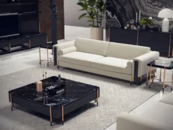 Casa Padrino Luxus Sofa Cremeweiß / Matt Schwarz / Kupfer 260 x 107 x H. 78 cm - Wohnzimmer Sofa - Hotel Sofa - Wohnzimmer Möbel - Hotel Möbel - Luxus Möbel - Luxus Einrichtung
