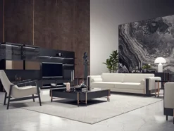 Casa Padrino Luxus Sofa Cremeweiß / Matt Schwarz / Kupfer 260 x 107 x H. 78 cm - Wohnzimmer Sofa - Hotel Sofa - Wohnzimmer Möbel - Hotel Möbel - Luxus Möbel - Luxus Einrichtung