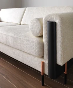 Casa Padrino Luxus Sofa Cremeweiß / Matt Schwarz / Kupfer 260 x 107 x H. 78 cm - Wohnzimmer Sofa - Hotel Sofa - Wohnzimmer Möbel - Hotel Möbel - Luxus Möbel - Luxus Einrichtung