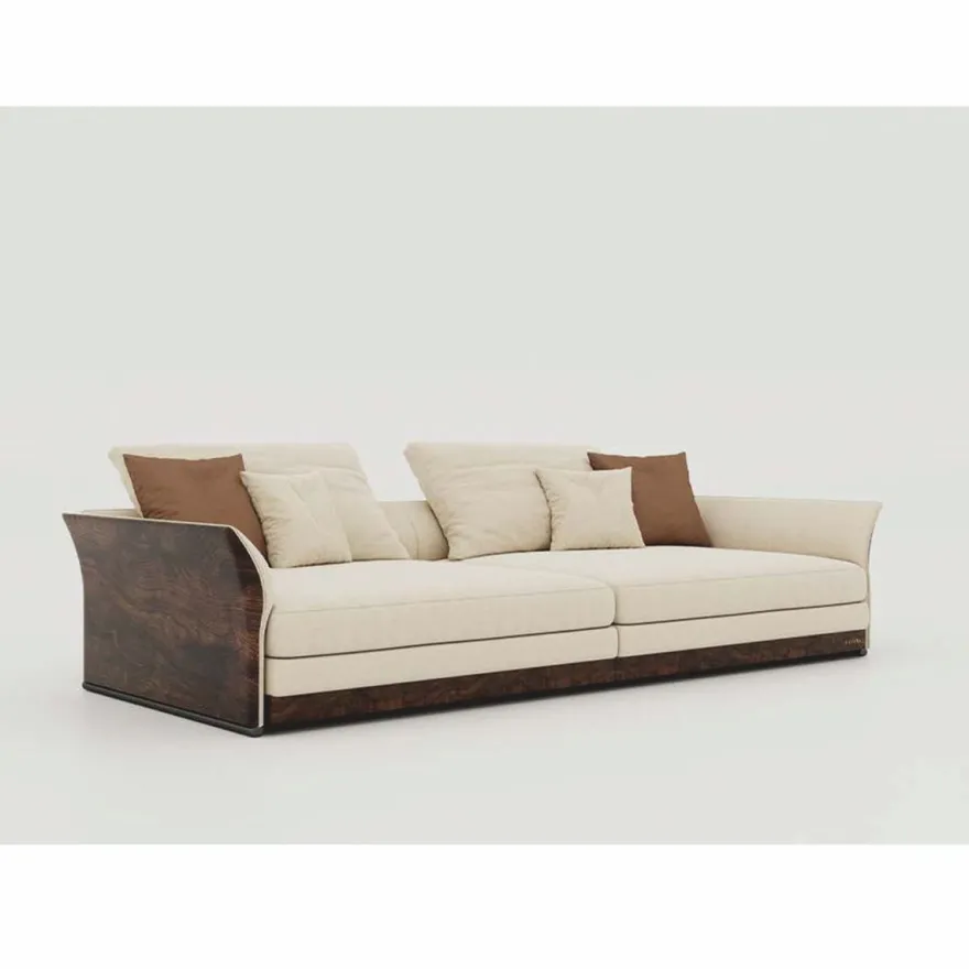 Casa Padrino Luxus Sofa Creme / Dunkelbraun 215 cm - Wohnzimmer & Hotel Möbel