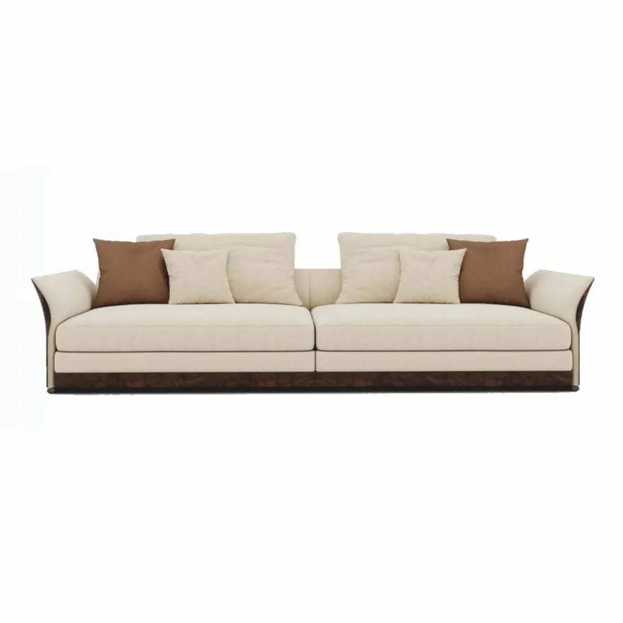 Casa Padrino Luxus Sofa Creme / Dunkelbraun 215 cm - Wohnzimmer & Hotel Möbel