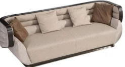 Casa Padrino Luxus Sofa Creme / Grau / Schwarz / Gold 275 x 95 x H. 80 cm - Wohnzimmer Sofa - Hotel Sofa - Wohnzimmer Möbel - Wohnzimmer Einrichtung - Hotel Möbel - Luxus Möbel - Luxus Einrichtung