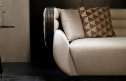 Casa Padrino Luxus Sofa Creme / Grau / Schwarz / Gold 275 x 95 x H. 80 cm - Wohnzimmer Sofa - Hotel Sofa - Wohnzimmer Möbel - Wohnzimmer Einrichtung - Hotel Möbel - Luxus Möbel - Luxus Einrichtung