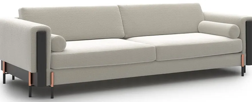 Casa Padrino Luxus Sofa Cremeweiß / Matt Schwarz / Kupfer 220 x 107 x H. 78 cm - Wohnzimmer Sofa - Hotel Sofa - Wohnzimmer Möbel - Hotel Möbel - Luxus Möbel - Luxus Einrichtung
