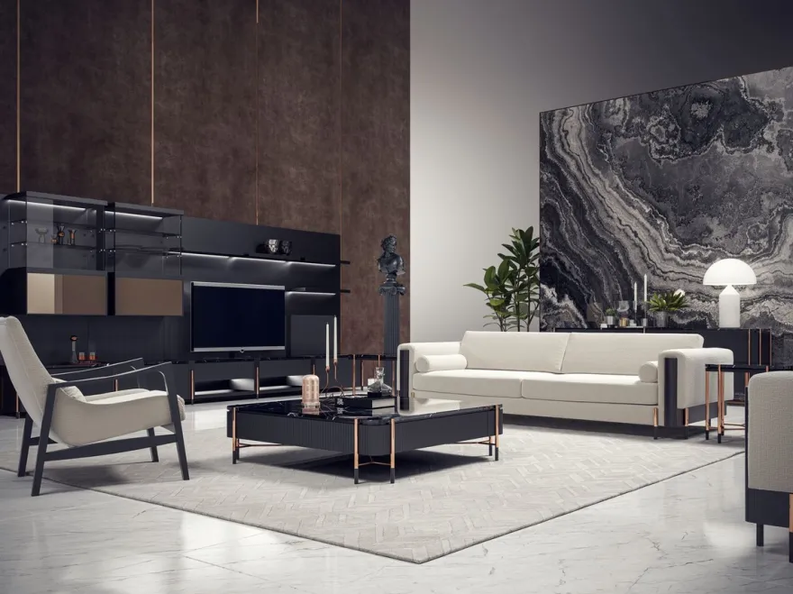 Casa Padrino Luxus Sofa Cremeweiß / Matt Schwarz / Kupfer 220 x 107 x H. 78 cm - Wohnzimmer Sofa - Hotel Sofa - Wohnzimmer Möbel - Hotel Möbel - Luxus Möbel - Luxus Einrichtung
