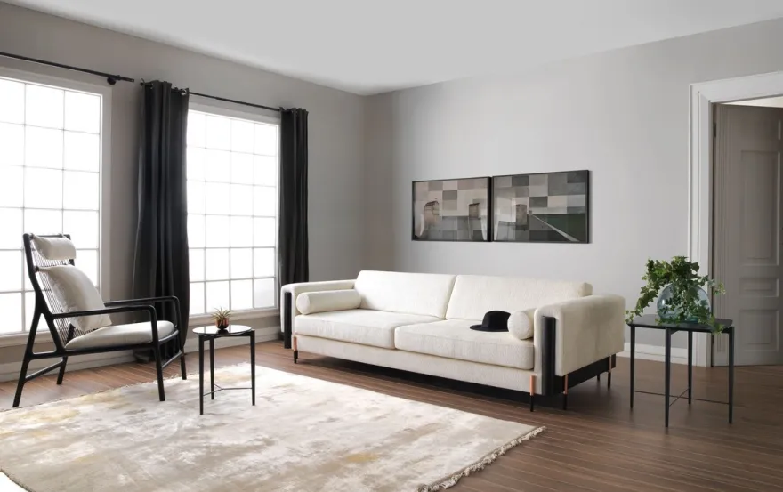 Casa Padrino Luxus Sofa Cremeweiß / Matt Schwarz / Kupfer 220 x 107 x H. 78 cm - Wohnzimmer Sofa - Hotel Sofa - Wohnzimmer Möbel - Hotel Möbel - Luxus Möbel - Luxus Einrichtung