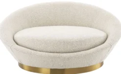 Casa Padrino Luxus Sofa Cremefarben / Messing Ø 147 x H. 74 cm - Rundes Wohnzimmer Sofa - Rundsofa - Wohnzimmer Möbel