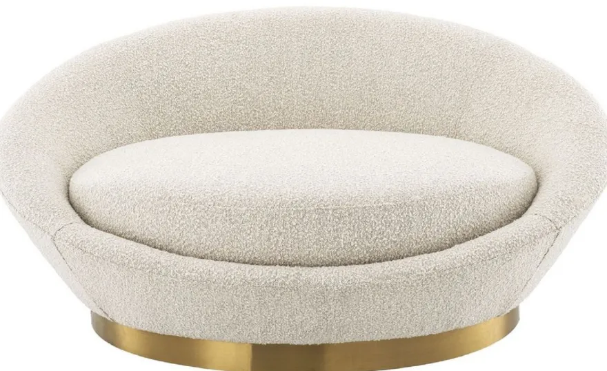 Casa Padrino Luxus Sofa Cremefarben / Messing Ø 147 x H. 74 cm - Rundes Wohnzimmer Sofa - Rundsofa - Wohnzimmer Möbel