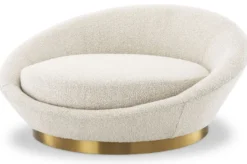 Casa Padrino Luxus Sofa Cremefarben / Messing Ø 147 x H. 74 cm - Rundes Wohnzimmer Sofa - Rundsofa - Wohnzimmer Möbel