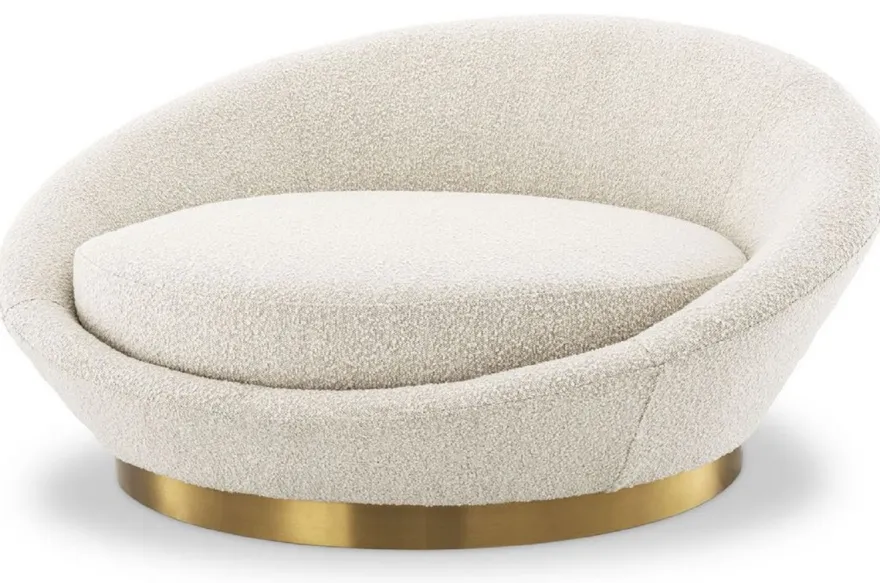 Casa Padrino Luxus Sofa Cremefarben / Messing Ø 147 x H. 74 cm - Rundes Wohnzimmer Sofa - Rundsofa - Wohnzimmer Möbel