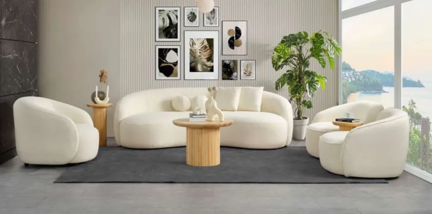 Casa Padrino Luxus Sofa Elfenbein 250 x 120 x H. 76 cm - Gebogenes Wohnzimmer Sofa - Hotel Sofa - Wohnzimmer Möbel - Hotel Möbel - Luxus Möbel - Luxus Einrichtung - Wohnzimmer Einrichtung