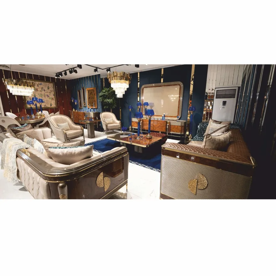 Casa Padrino Luxus Sofa Grau / Braun / Gold 280 cm - Wohnzimmer & Hotel Möbel