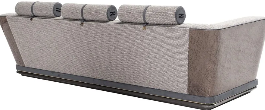 Casa Padrino Luxus Sofa Grau / Blau / Gold 280 x 98 x H. 85 cm - Wohnzimmer Sofa - Hotel Sofa - Wohnzimmer Möbel - Wohnzimmer Einrichtung - Hotel Möbel - Luxus Möbel - Luxus Einrichtung