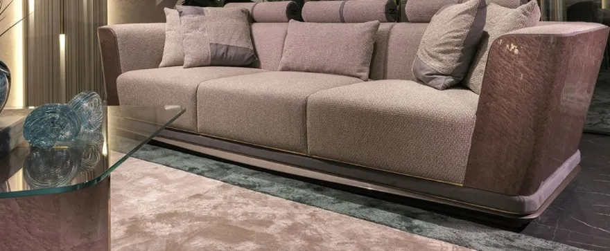 Casa Padrino Luxus Sofa Grau / Blau / Gold 280 x 98 x H. 85 cm - Wohnzimmer Sofa - Hotel Sofa - Wohnzimmer Möbel - Wohnzimmer Einrichtung - Hotel Möbel - Luxus Möbel - Luxus Einrichtung