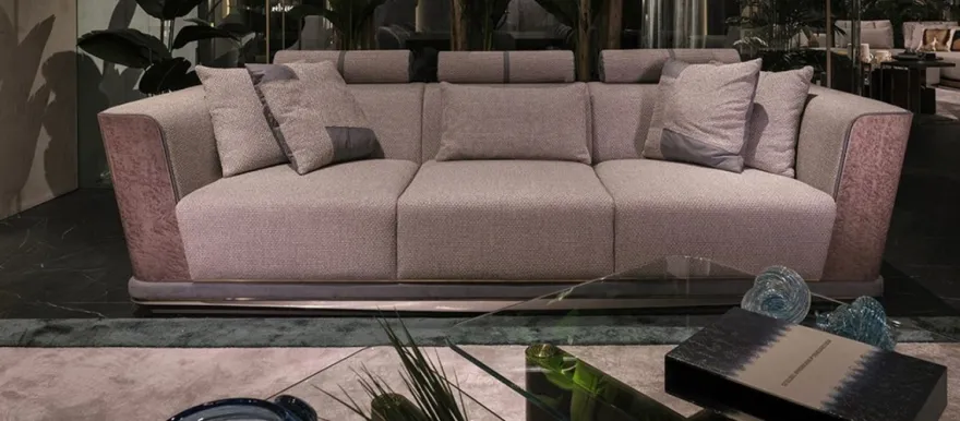 Casa Padrino Luxus Sofa Grau / Blau / Gold 280 x 98 x H. 85 cm - Wohnzimmer Sofa - Hotel Sofa - Wohnzimmer Möbel - Wohnzimmer Einrichtung - Hotel Möbel - Luxus Möbel - Luxus Einrichtung