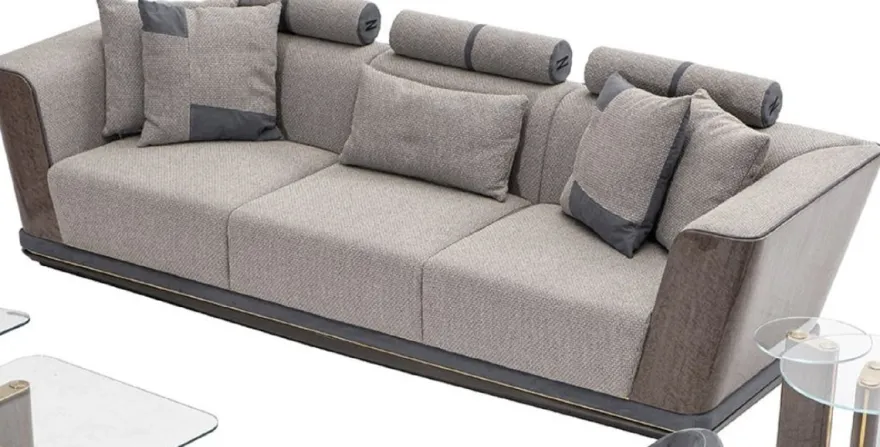 Casa Padrino Luxus Sofa Grau / Blau / Gold 280 x 98 x H. 85 cm - Wohnzimmer Sofa - Hotel Sofa - Wohnzimmer Möbel - Wohnzimmer Einrichtung - Hotel Möbel - Luxus Möbel - Luxus Einrichtung