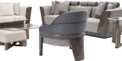 Casa Padrino Luxus Sofa Grau / Blau / Gold 280 x 98 x H. 85 cm - Wohnzimmer Sofa - Hotel Sofa - Wohnzimmer Möbel - Wohnzimmer Einrichtung - Hotel Möbel - Luxus Möbel - Luxus Einrichtung