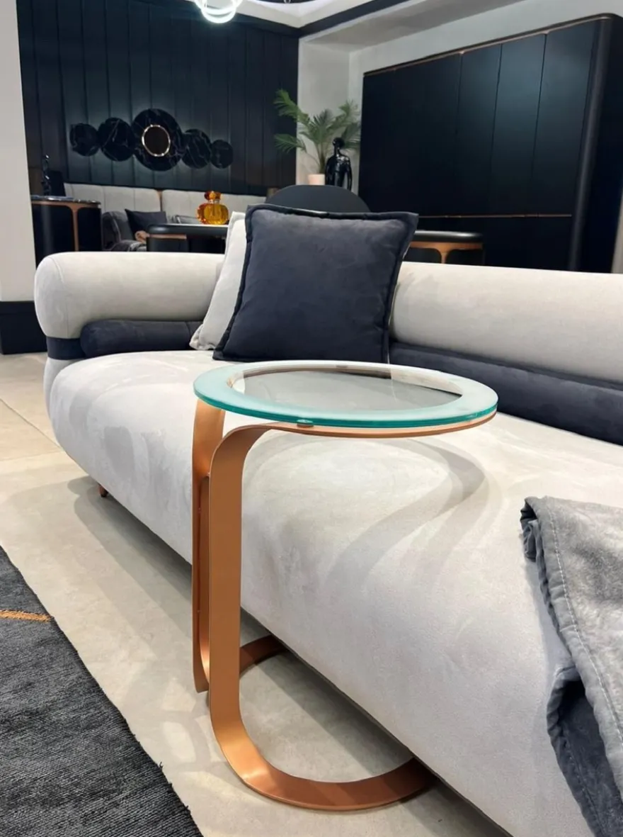 Casa Padrino Luxus Sofa Grau / Blau / Schwarz / Kupfer 260 x 88 x H. 65 cm - Wohnzimmer Sofa - Hotel Sofa - Wohnzimmer Möbel - Hotel Möbel - Luxus Möbel - Luxus Einrichtung