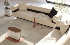 Casa Padrino Luxus Sofa Grau / Blau / Schwarz / Kupfer 260 x 88 x H. 65 cm - Wohnzimmer Sofa - Hotel Sofa - Wohnzimmer Möbel - Hotel Möbel - Luxus Möbel - Luxus Einrichtung