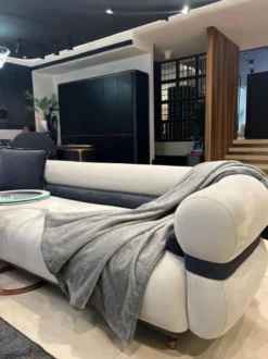 Casa Padrino Luxus Sofa Grau / Blau / Schwarz / Kupfer 260 x 88 x H. 65 cm - Wohnzimmer Sofa - Hotel Sofa - Wohnzimmer Möbel - Hotel Möbel - Luxus Möbel - Luxus Einrichtung