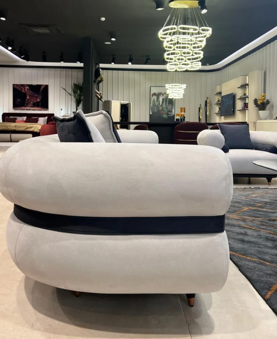 Casa Padrino Luxus Sofa Grau / Blau / Schwarz / Kupfer 260 x 88 x H. 65 cm - Wohnzimmer Sofa - Hotel Sofa - Wohnzimmer Möbel - Hotel Möbel - Luxus Möbel - Luxus Einrichtung