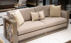 Casa Padrino Luxus Sofa Grau / Braun / Gold - Wohnzimmer Sofa - Hotel Sofa - Wohnzimmer Möbel - Hotel Möbel - Luxus Möbel