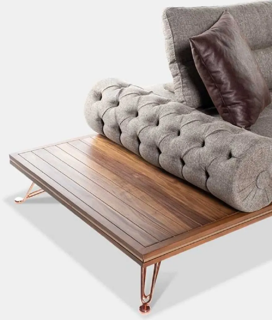 Casa Padrino Luxus Sofa Grau / Braun / Kupfer 270 x 100 x H. 65 cm - Wohnzimmer Sofa mit verstellbaren Rückenlehnen - Wohnzimmer Möbel - Hotel Möbel - Luxus Möbel