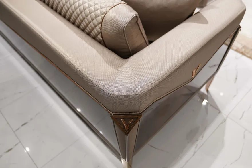 Casa Padrino Luxus Sofa Grau / Dunkelbraun / Kupfer - Wohnzimmer Sofa - Hotel Sofa - Wohnzimmer Möbel - Hotel Möbel - Luxus Möbel - Wohnzimmer Einrichtung - Luxus Einrichtung - Luxus Qualität
